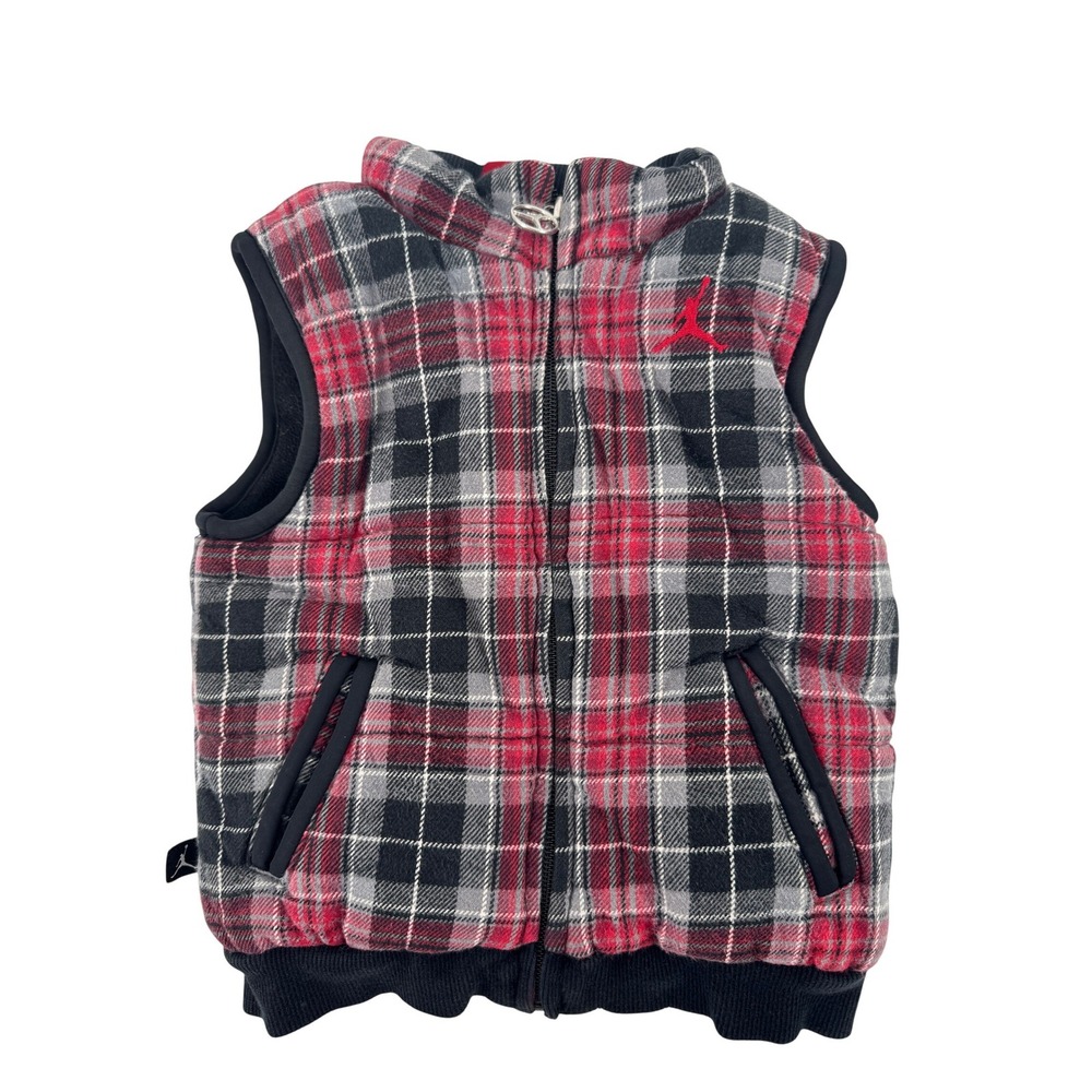 Kids Jordan Plaid Puffer Vest Red Black Gray 24M